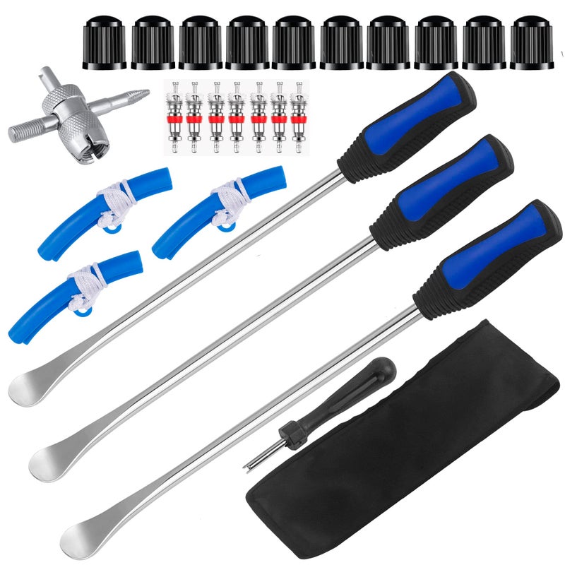 WINTOWIN 14.5""Tire Spoons Motorcycle Dirt Bike Tire Changing Tools Iron Set  Tire Spoon Levers Tire Changer Kit for ATV Lawn Mower with Tire Spoons  Rim Protector  Valve Tool  Valve Cap and Valve Cores - Image 1